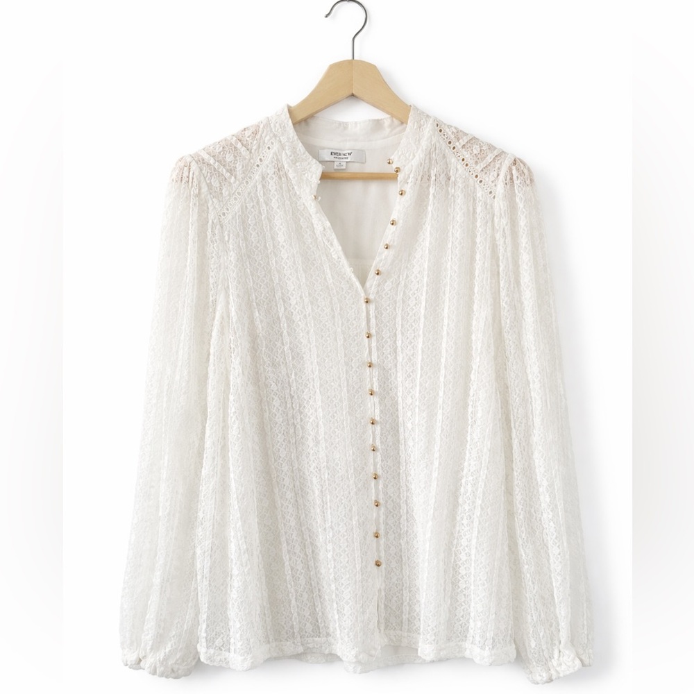 Ever New White Lace Button-Front Blouse